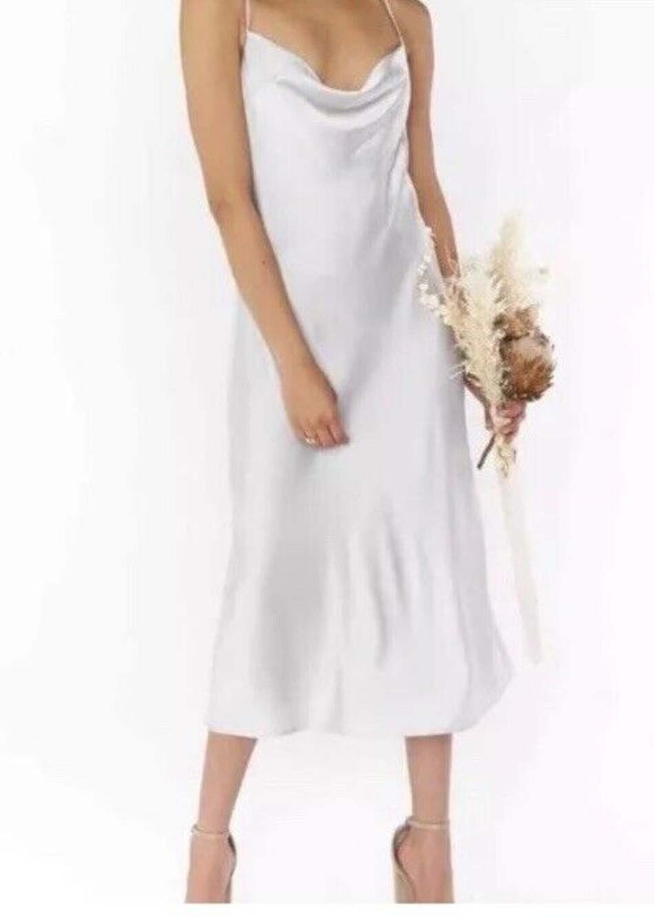 Show Me Your MuMu Verona Cowl Midi Dress Silver Luxe Satin Bridal Sexy Small NEW